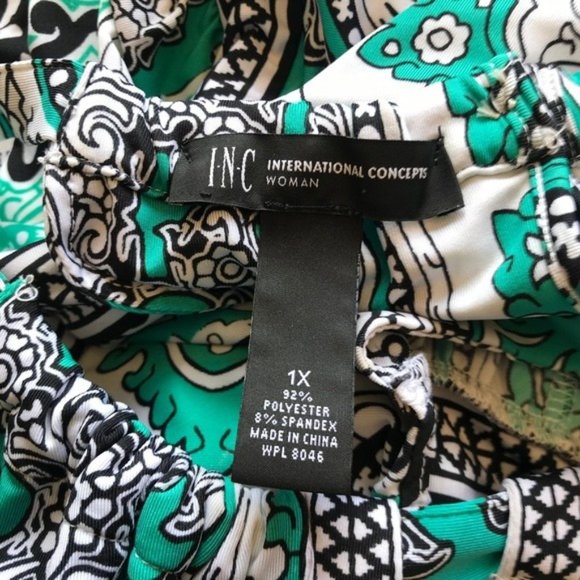 INC International Concepts Green black white Paisley Maxi keyhole Dress sz 1X - Picture 8 of 8